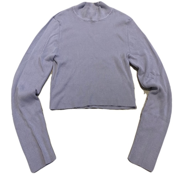 💙 STREETWEAR SOCIETY Lilac Ribbed Mock Neck Cropped Sweater, Women's Medium - Picture 1 of 5